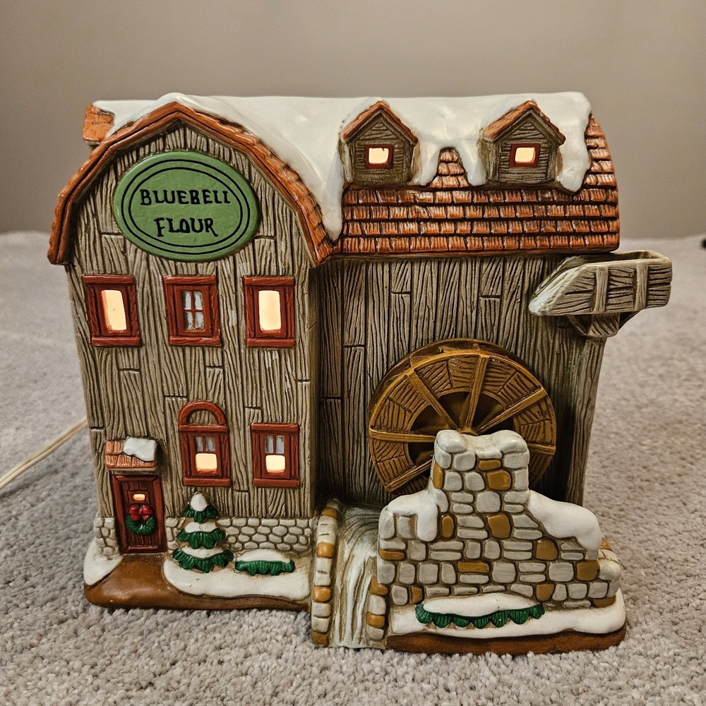 VTG 1997 Lefton‎ Colonial Village Bluebell Flour Mill #11263 LIGHTED Building